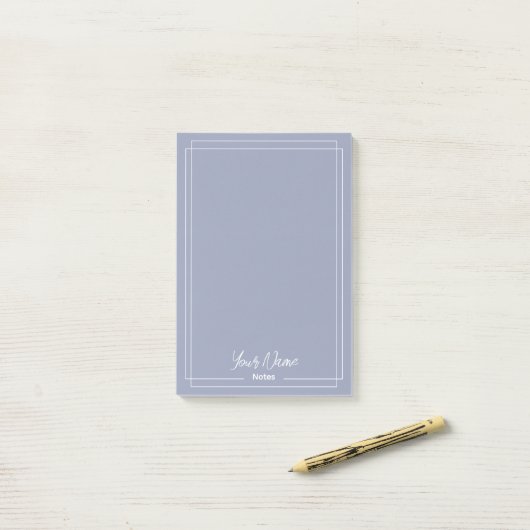 Monogram Stoffig blauw met witte randen Post-it® Notes (Op bureau)