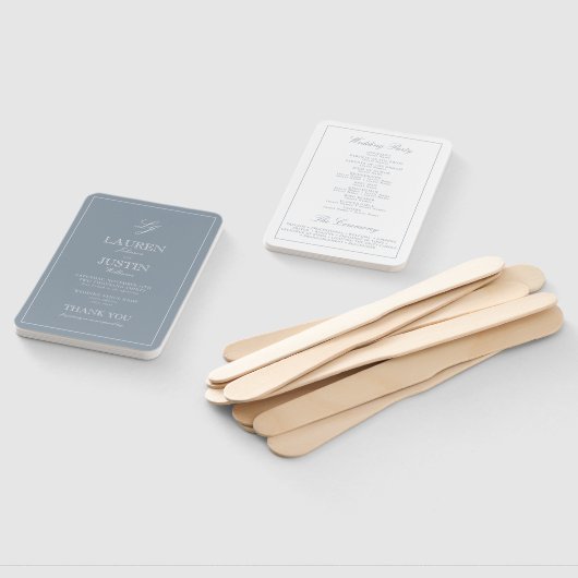 Monogram Stoffig Blauw Script Modern huwelijksprog Handwaaier (Niet-gemonteerd)