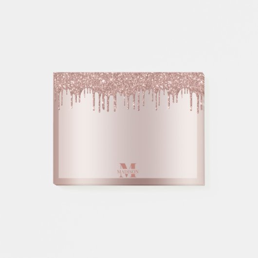 Monogram Stoffig Roos Goud Dripping Glitter Metall Post-it® Notes (Voorkant)