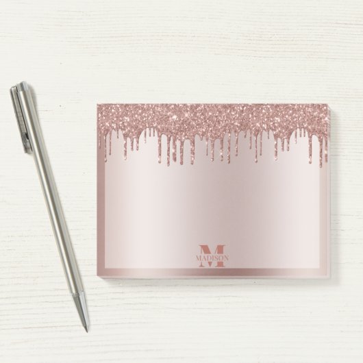 Monogram Stoffig Roos Goud Dripping Glitter Metall Post-it® Notes