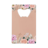 Monogram stoffig roze bloemig creditkaart flessenopener (Achterkant)