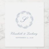Monogram stoffige blauwe bladkrans wijn etiket (Enkel label)