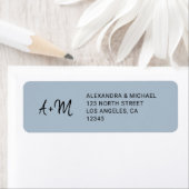 Monogram stoffige blauwe bruiloft retour adres etiket (Insitu)