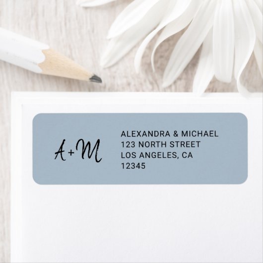Monogram stoffige blauwe bruiloft retour adres etiket (Insitu)