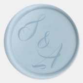 Monogram stoffige blauwe wc trouwstickers ronde sticker (Voorkant)