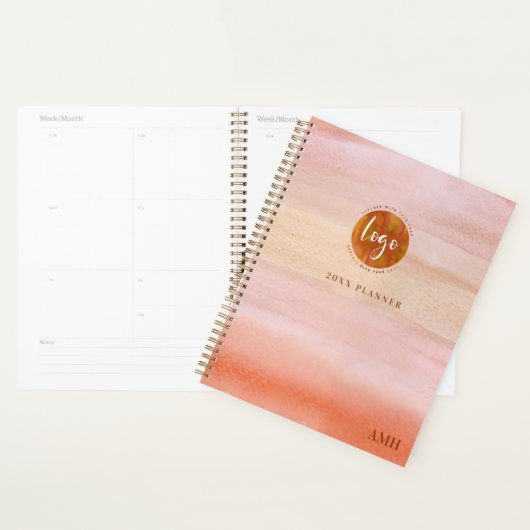 Monogram Stoffige Oranje Waterverf met uw Logo Planner (Display)