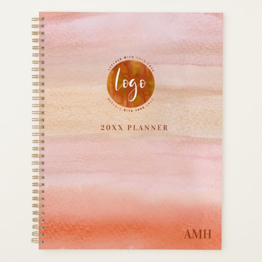 Monogram Stoffige Oranje Waterverf met uw Logo Planner (Voorkant)