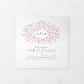 Monogram stoffige roos verlaat de bruiloft helemaa drieluik uitnodiging (Cover)