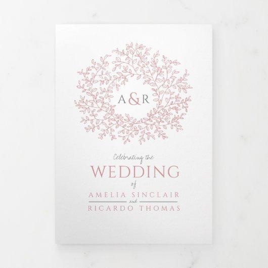 Monogram stoffige roos verlaat de bruiloft van all drieluik uitnodiging (Cover)