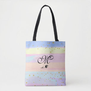 *~* Monogram Stoodle Tulp Pastel Gold Glitter Tote Bag