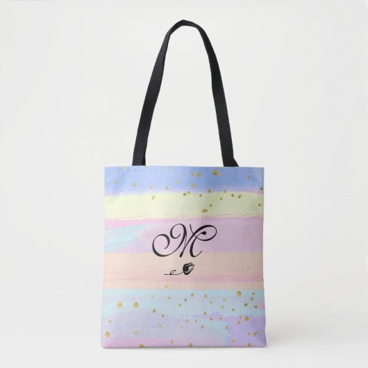 *~* Monogram Stoodle Tulp Pastel Gold Glitter Tote Bag (Voorkant)