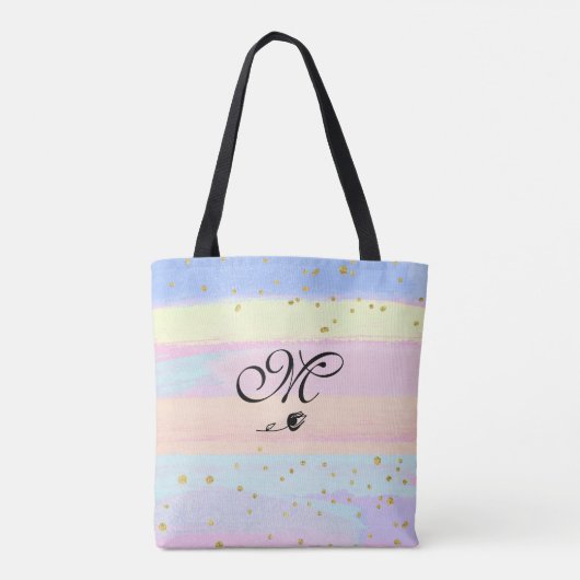 *~* Monogram Stoodle Tulp Pastel Gold Glitter Tote Bag (Achterkant)