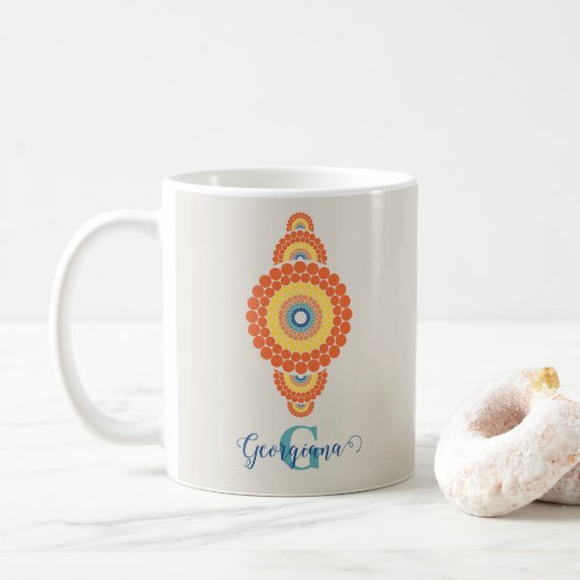 Monogram Stralende Egeïsche Zomer Siermandala Koffiemok (Met donut)
