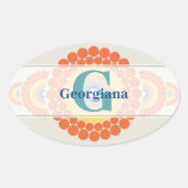 Monogram Stralende Egeïsche Zomer Siermandala Ovale Sticker (Voorkant)