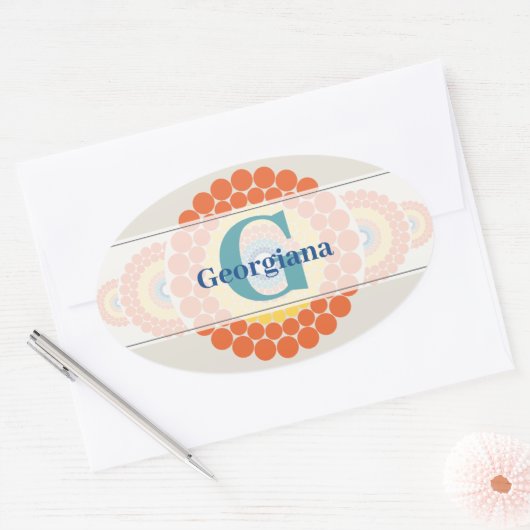 Monogram Stralende Egeïsche Zomer Siermandala Ovale Sticker (Envelop)