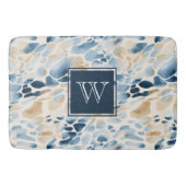 Monogram Strand Blauw en Tan Wave Patroon Badmat (Voorkant)