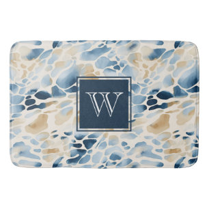 Monogram Strand Blauw en Tan Wave Patroon Badmat