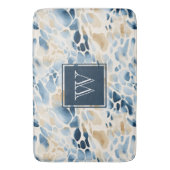 Monogram Strand Blauw en Tan Wave Patroon Badmat (Voorkant Verticaal)