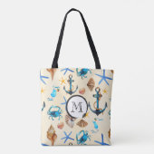 Monogram strand en Zee leven thema patroon Tote Bag (Achterkant)