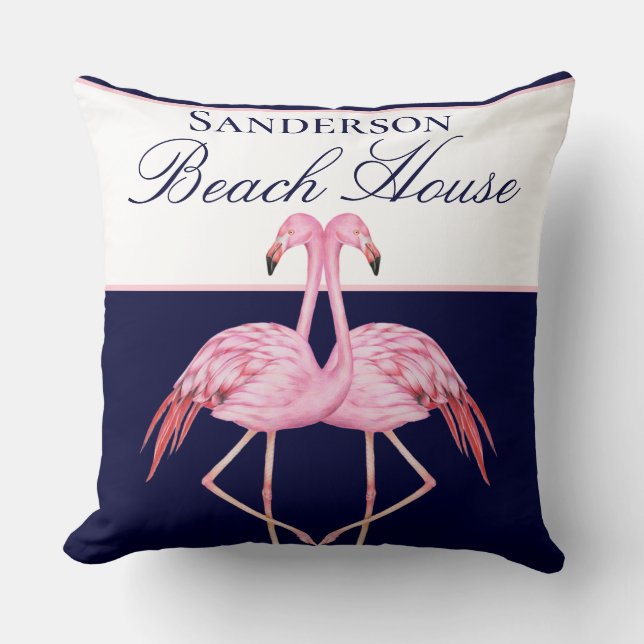 Monogram strand House Blauwgroen Flamingos marvy b Kussen (Voorkant)