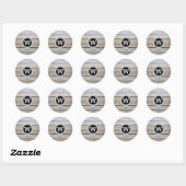 Monogram strand hout ronde sticker (Vel)