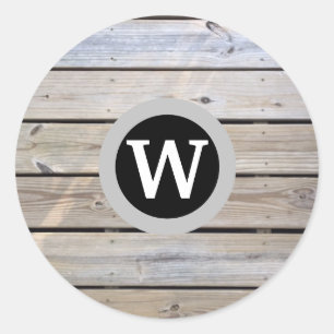 Monogram strand hout ronde sticker