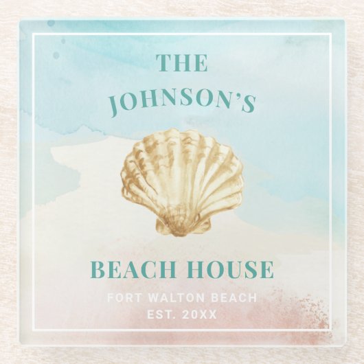 Monogram Strand Thema Glas Onderzetter Glazen Onderzetter (Voorkant)