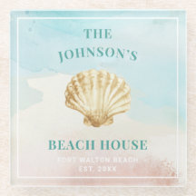 Monogram strand thema glazen onderzetter