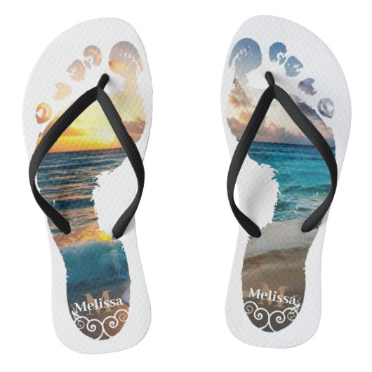 Monogram strand zonsondergang teenslippers (Voetbed)