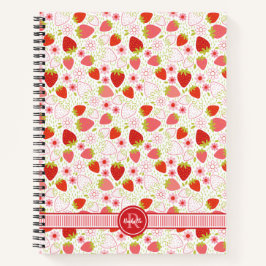Monogram Strawberry Fruit Pattern Notitieboek