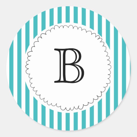 Monogram Streep Kant Turquoise Antieke Klasse Klas Ronde Sticker (Voorkant)