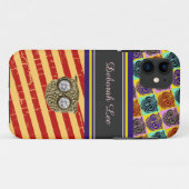 monogram, strepen en uil Case-Mate iPhone case (Achterkant (horizontaal))