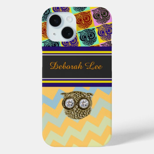 Monogram, strepen & uilen Case-Mate iPhone case (Achterkant)