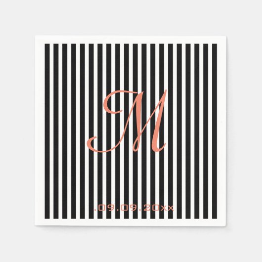 Monogram Strepen Zwart Wit Feest Viering Servet (Voorkant)