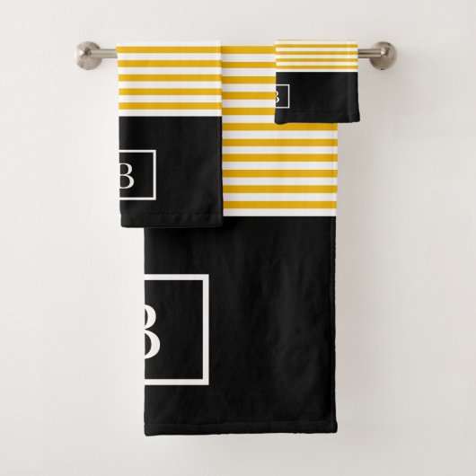 Monogram Stripe Handdoekset - Mosterd/wit Bad Handdoek (Insitu)