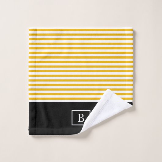 Monogram Stripe Handdoekset - Mosterd/wit Bad Handdoek (Wasdoekje)
