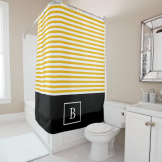 Monogram Stripe Shower Curtain - Mosterd/wit Douchegordijn