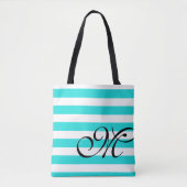 Monogram & Stripes Beach Blue Aqua Canvas tas (Voorkant)