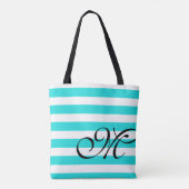 Monogram & Stripes Beach Blue Aqua Canvas tas (Achterkant)