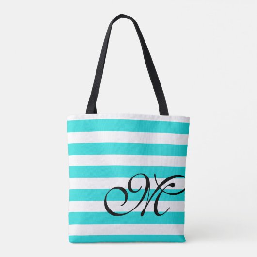 Monogram & Stripes Beach Blue Aqua Canvas tas (Achterkant)