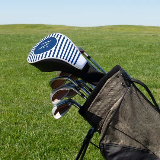 Monogram Stripes Blue White Modern Golfheadcover (Insitu)