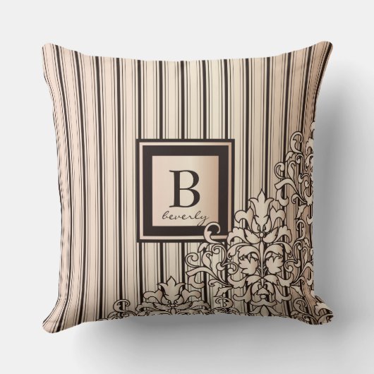 Monogram Stripes Damask Feminine Girly Kussen (Achterkant)