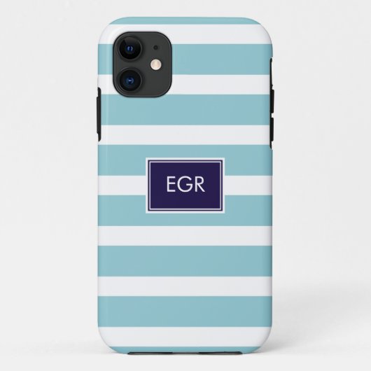 Monogram Stripes iPhone-doosjes (Aqua/Navy) Case-Mate iPhone Case (Achterkant)