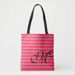 Monogram & Stripes Licht & Hot Pink Tote Bag