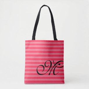 Monogram & Stripes Licht & Hot Pink Tote Bag