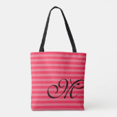 Monogram & Stripes Licht & Hot Pink Tote Bag (Achterkant)