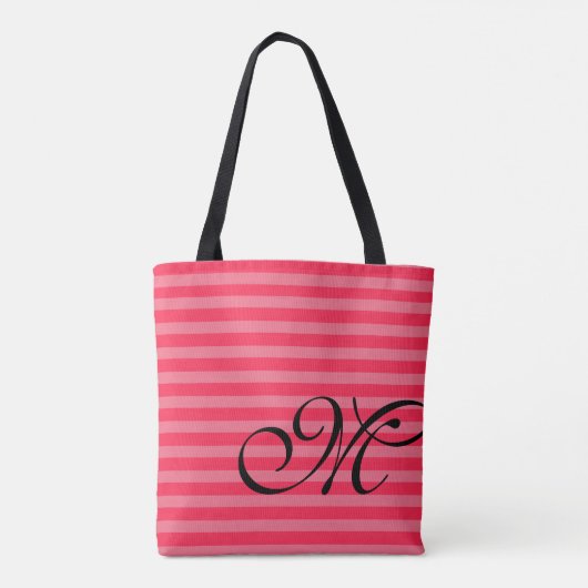 Monogram & Stripes Licht & Hot Pink Tote Bag (Achterkant)
