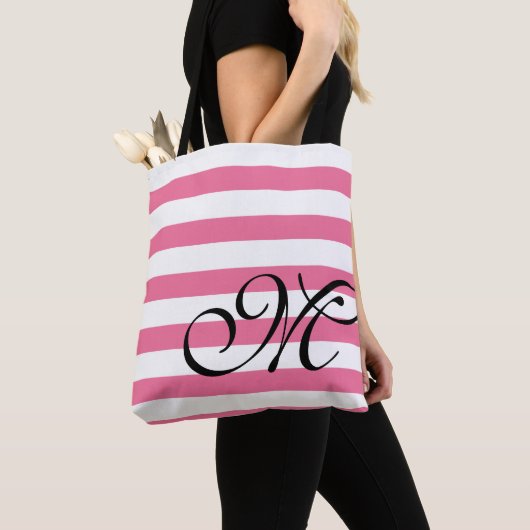 Monogram & Stripes Roze Canvas tas (Dichtbij)