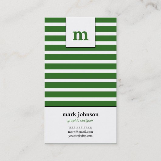 Monogram Stripes Visitekaartje - Groen - (Voorkant)