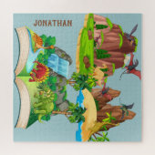 Monogram stripfiguur van dinosauriërs in de jungle legpuzzel (Horizontaal)